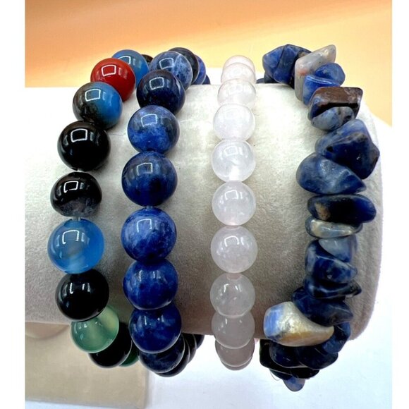 Set Of 4 Stone & Glass Bead Bracelets In Assorted Colors. B61 - Picture 2 of 16